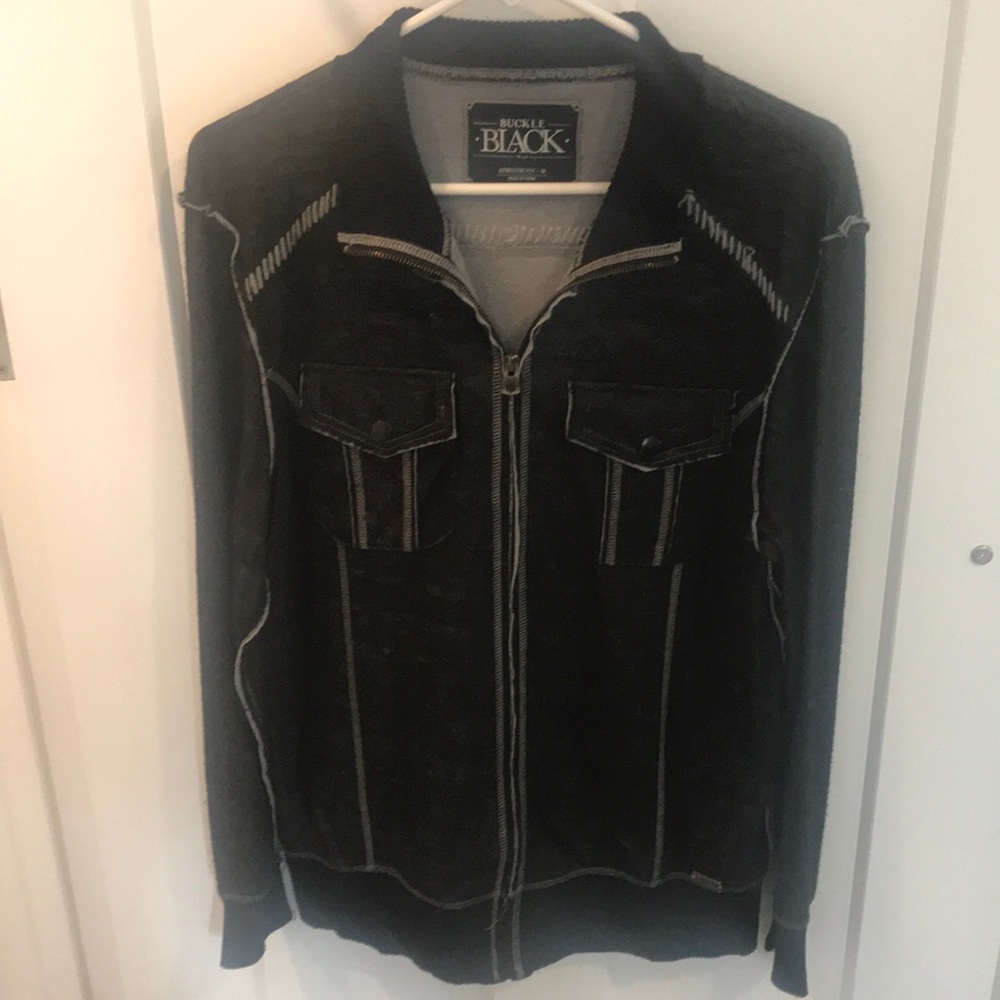 Black Buckle Zip Up Hoodie